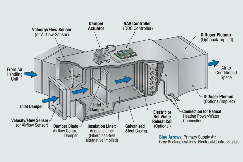 How do VAV systems handle ventilation and indoor air quality (IAQ)